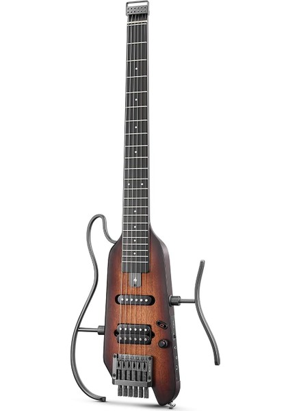 Hush-X Elektro Gitar Kiti - Tüy Işığı Başsız Gitar, Seyahat ve Uygulama Için Harika, Kolay Montaj Standlı Maun Katı Gövdesi, Konser Çantası, Tüm Aksesuarlar, Sunburst