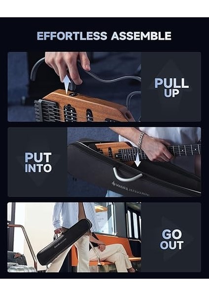Hush-X Elektro Gitar Kiti - Seyahat ve Uygulama Için Tüy Işığı ve Sessiz Performanslı Başsız Gitar, Maun Katı Gövdesi, Bir Saniyelik Montaj Çerçeveleri, Konser Çantası, Tüm Aksesuarlar, Doğal modelleri