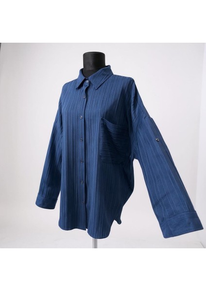 Oversize Lacivert Gömlek modelleri