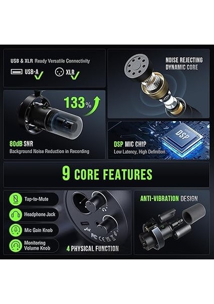 Boom Kol Paketi ile Dinamik Mikrofon, Xlr/usb Podcast Kayıt Mikrofon Seti, Sessiz Düğmeli, Kulaklık İZLEME-K688CT modelleri