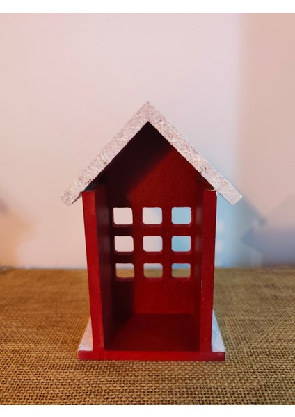 ,ahşap Kırmızı Dekoratif Mini Ev Pencere Kış Temalı, Kar Desenli, Yılbaşı Noel Süsü, , LED Mumla Aydınlatılan Masa ve Duvar Dekoru fiyatları