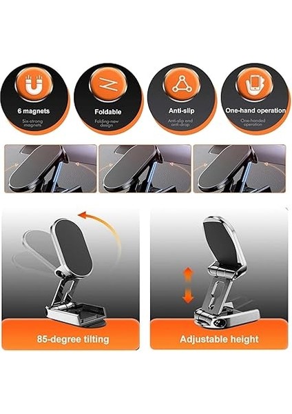 Manyetik Telefon Tutucu, Evrensel Fit Dashboard Telefon Tutucu Araç Için Esnek Kararlı Sabitleme 360 ​​° Döndürme Katlanır Küçülür Mıknatıslı indirimleri