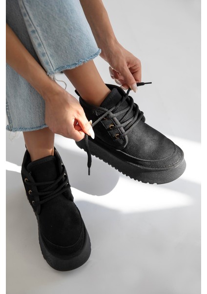 Ansel Kadın Içi Tüylü Kalın Taban Süet Bot Siyah