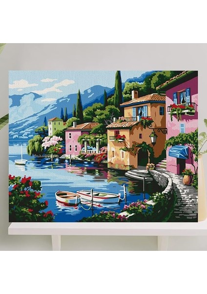 Hobi Sanat Sayılarla Boyama Tuval Seti Fırça Boya Dahil (Çıtalı) 40X50 cm - Deniz Evler