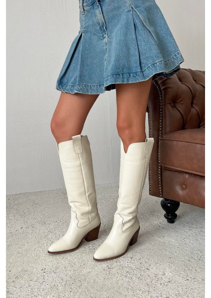 Nemy Kadın Sivri Burun Hakiki Deri Çizme Bej modelleri