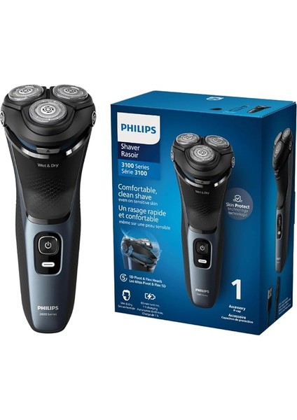 3000 Serisi Tıraş Makinesi, Islak ve Kuru Kullanım, 5d Esnek Başlık, Powercut Bıçaklar, Hassas Ciltler Için, S3144/00