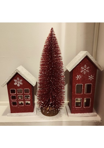 ,ahşap Kırmızı Dekoratif Mini Ev Pencere Kış Temalı, Kar Desenli, Yılbaşı Noel Süsü, , LED Mumla Aydınlatılan Masa ve Duvar Dekoru indirimleri