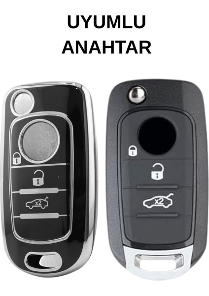 Fiat Egea 3 Buton Sustalı Nano Anahtar Kılıfı Siyah-Gümüş fiyatları