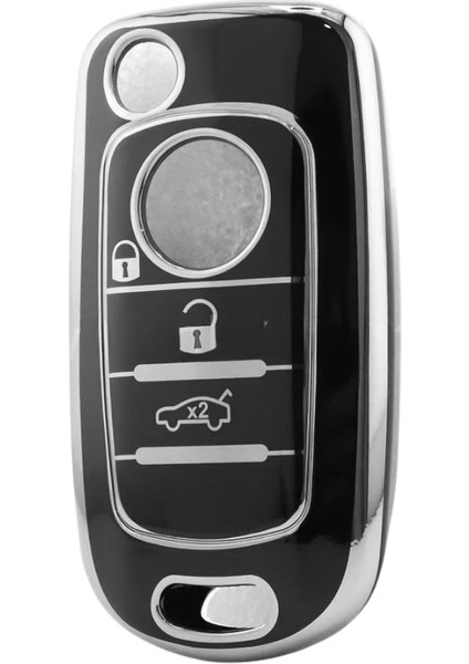 Fiat Egea 3 Buton Sustalı Nano Anahtar Kılıfı Siyah-Gümüş modelleri