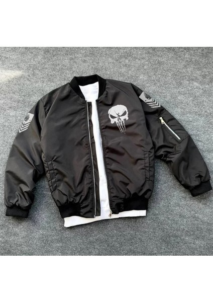 Unisex Uzun Kol Kuru Kafa Baskılı Bomber Ceket