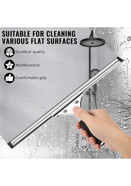 Profesyonel Cam Sileceği, Paslanmaz Çelik, Kauçuk Dudaklı, Duş Çekçeki, Siyah, Duş, Banyo, Ayna, Cam Temizliği, Fayans, Pencere Temizliği, Duş Çekçeki, Pencere Temizleyici Için, 30 cm modelleri