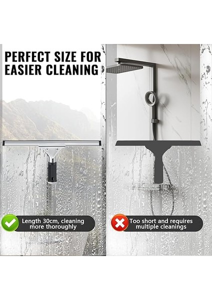 Profesyonel Cam Sileceği, Paslanmaz Çelik, Kauçuk Dudaklı, Duş Çekçeki, Siyah, Duş, Banyo, Ayna, Cam Temizliği, Fayans, Pencere Temizliği, Duş Çekçeki, Pencere Temizleyici Için, 30 cm indirimleri
