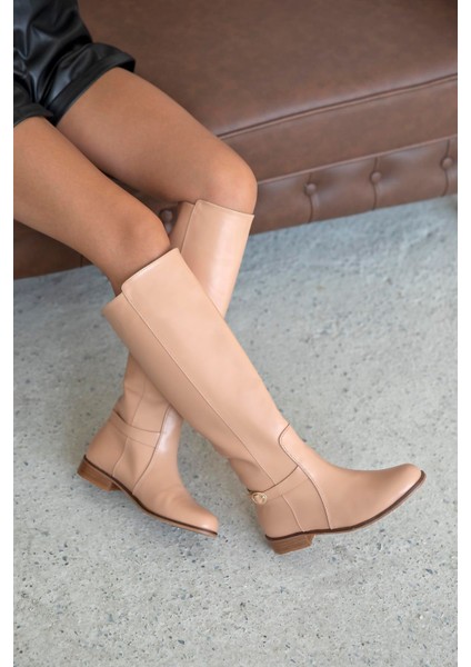 Verona Kadın Toka Detay Binici Deri Çizme Ten