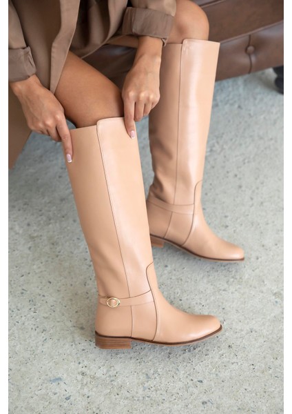 Verona Kadın Toka Detay Binici Deri Çizme Ten fiyatları