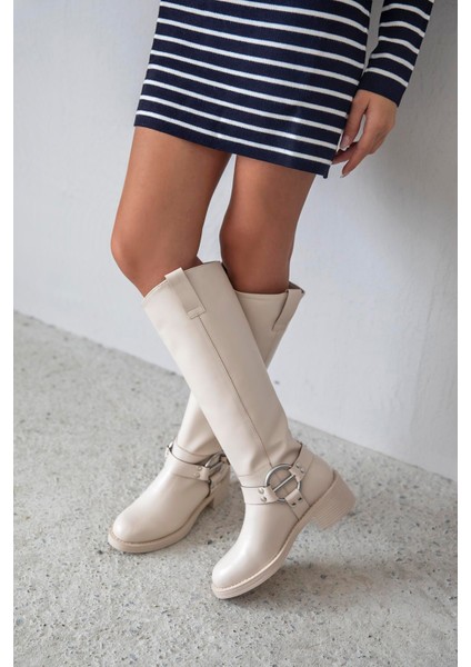 Legend Kadın Kemer Detay Binici Deri Çizme Bej fiyatları