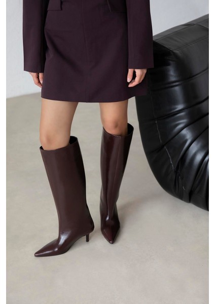 Marlon Kadın Kırışık Deri Çizme Bordo fiyatları