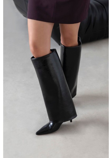 Zack Kadın Tozluk Detay Kırışık Deri Çizme Siyah fiyatları