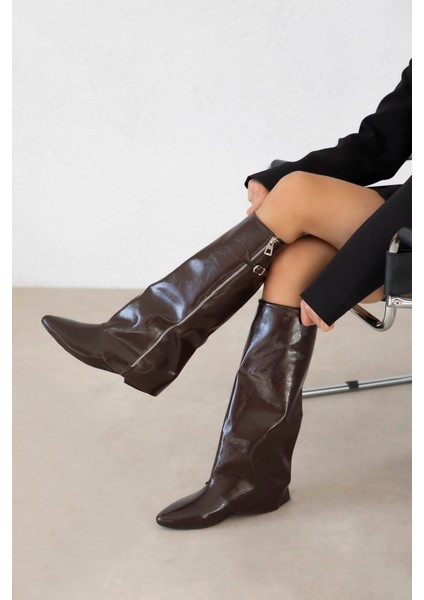 Lotus Kadın Fermuar Detay Deri Çizme Kahve modelleri
