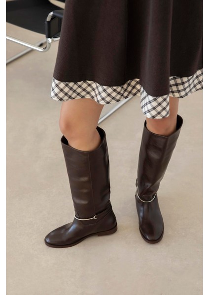 Lena Kadın Aksesuar Detay Deri Çizme Kahve