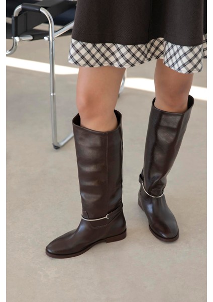 Lena Kadın Aksesuar Detay Deri Çizme Kahve modelleri