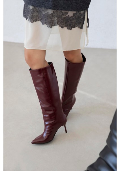 Clara Kadın Kırışık Deri Çizme Açık Bordo fiyatları