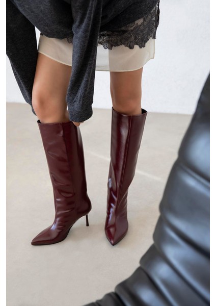 Clara Kadın Kırışık Deri Çizme Açık Bordo modelleri