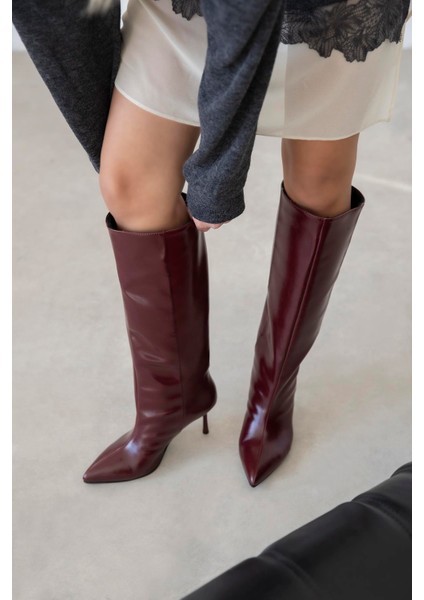 Clara Kadın Kırışık Deri Çizme Açık Bordo fırsatları