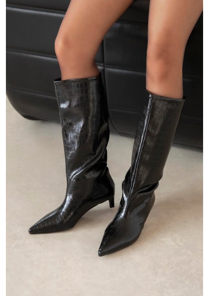 Ella Kadın Kroko Deri Çizme Siyah