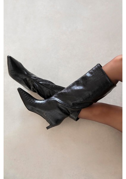 Ella Kadın Kroko Deri Çizme Siyah modelleri