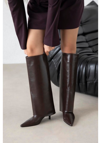 Zack Kadın Tozluk Detay Kırışık Deri Çizme Kahve fiyatları