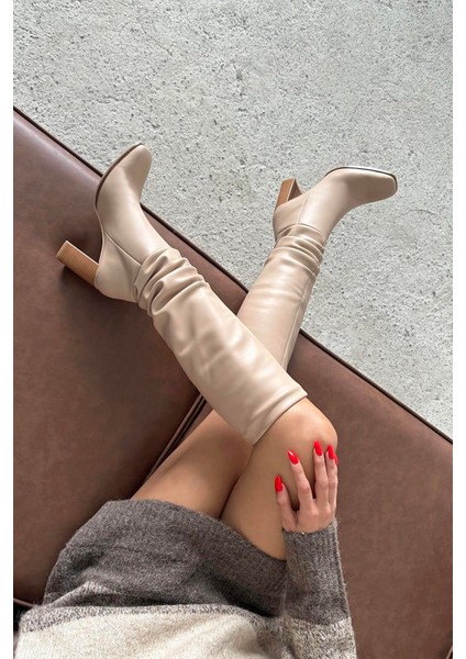 Clara Kadın Küt Burun Körüklü Deri Çizme Ten fiyatları