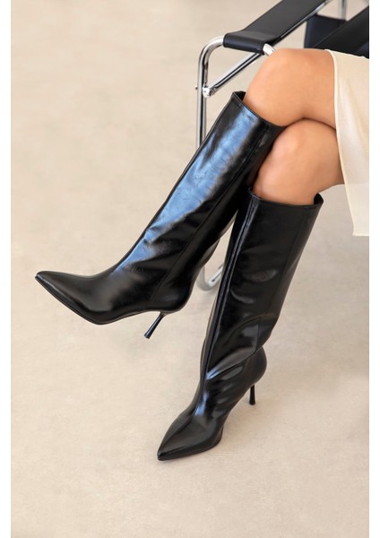 Clara Kadın Kırışık Deri Çizme Siyah modelleri