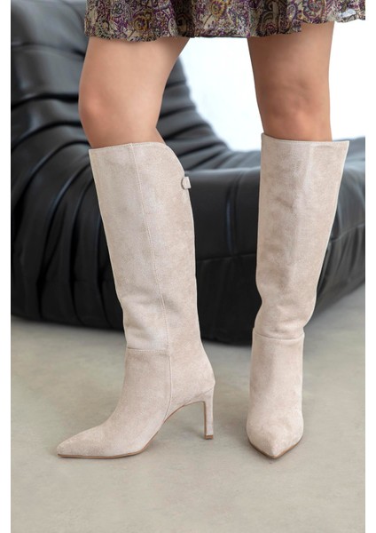 Wati Kadın Aksesuar Detay Süet Çizme Bej fiyatları