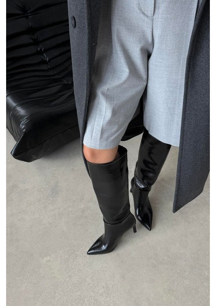 Nadia Kadın Kırışık Deri Çizme Siyah