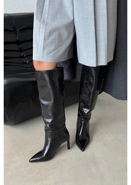 Nadia Kadın Kırışık Deri Çizme Siyah modelleri