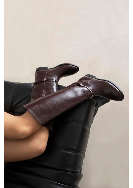 Lena Kadın Aksesuar Detay Deri Çizme Bordo