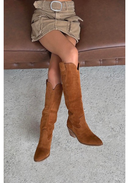 Nemy Kadın Sivri Burun Hakiki Süet Deri Çizme Taba fırsatları