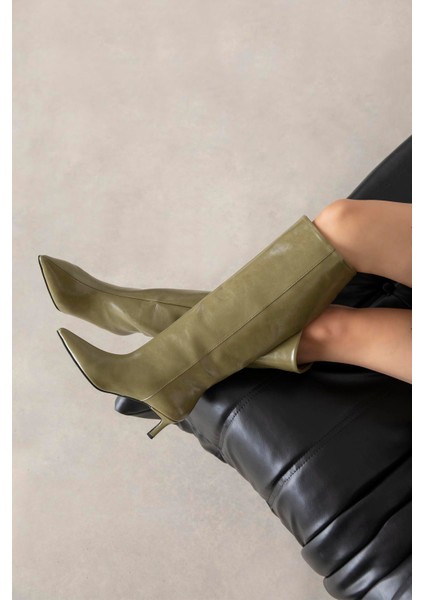 Belinda Kadın Pino Ökçe Deri Çizme Olive