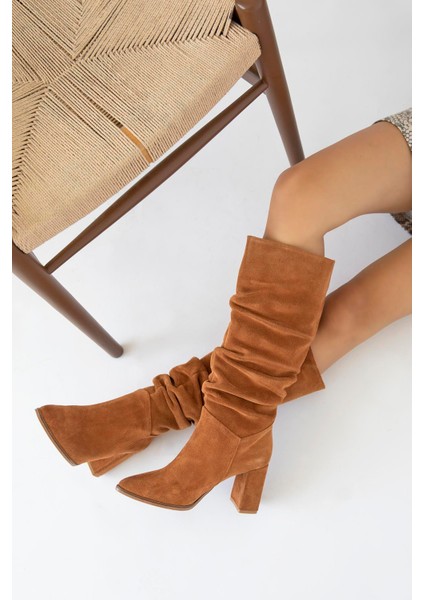 Astana Kadın Sivri Burun Hakiki Süet Deri Çizme Taba fırsatları