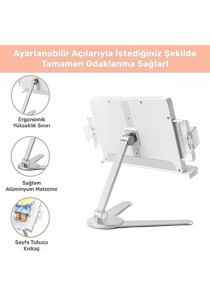 STD007 Okuma Açısı Ayarlı Koruma Kıskkaçlı Alüminyum&abs Kitap/tablet/dergi Standı Modern Rahle modelleri