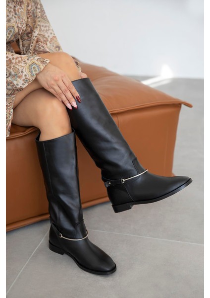 Scott Kadın Aksesuar Detay Hakiki Deri Çizme Siyah modelleri
