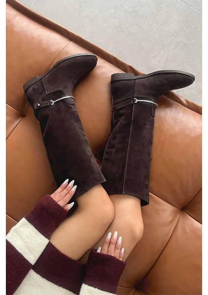 Scott Kadın Aksesuar Detay Hakiki Deri Süet Çizme Kahve fiyatları