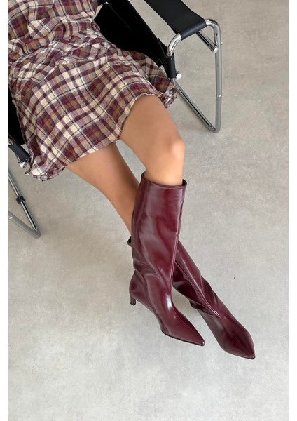 Ella Kadın Kırışık Deri Çizme Bordo