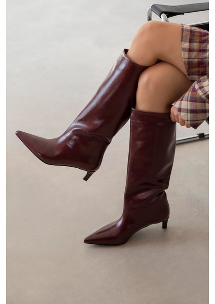 Ella Kadın Kırışık Deri Çizme Bordo fiyatları