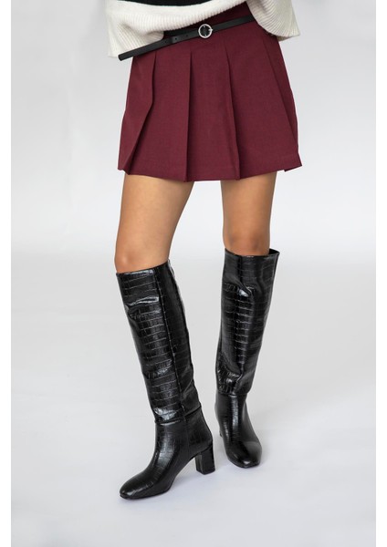 Moscow Kadın Topuklu Kroko Çizme Siyah