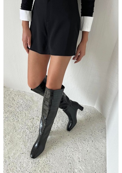 Moscow Kadın Topuklu Kroko Çizme Siyah modelleri