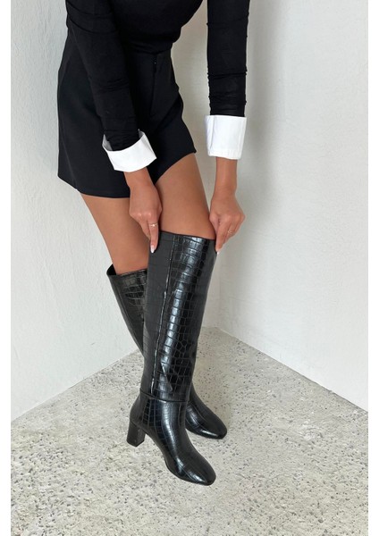 Moscow Kadın Topuklu Kroko Çizme Siyah fırsatları