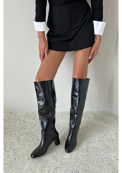 Moscow Kadın Topuklu Kroko Çizme Siyah indirimleri