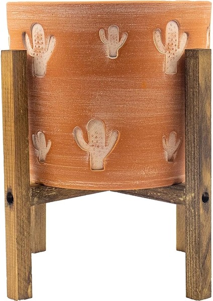 Tasarımı Ev Dekorasyon Aksesuar Kaktüs Desenli Toprak Saksı Saksılık Salon Çiçeklik 4 Ayaklı - 19 cm