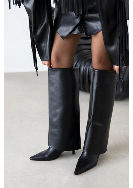 Zack Kadın Tozluk Detay Deri Çizme Siyah modelleri